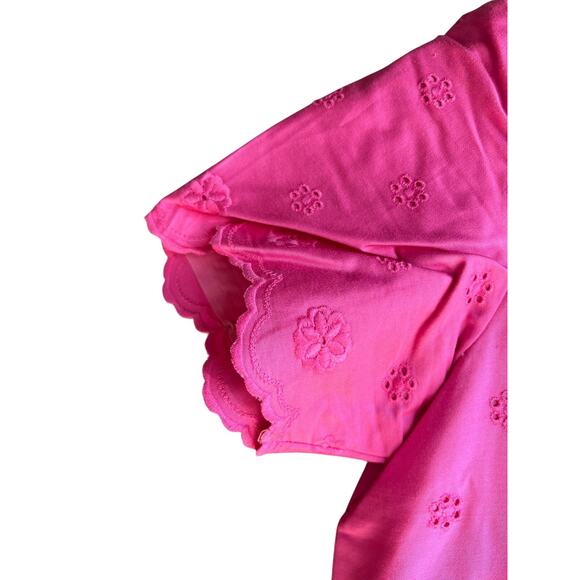 Vintage 60s MOD MCM Eyelet Mini Dress Embroidered Handmade Hot Pink Size M - Picture 4 of 5